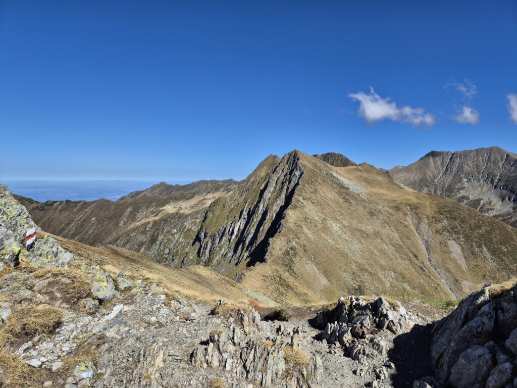 Făgăraș-Durchquerung: Blick vom Podu-Giurgiului-Pass bis hinüber zum Viștea Mare