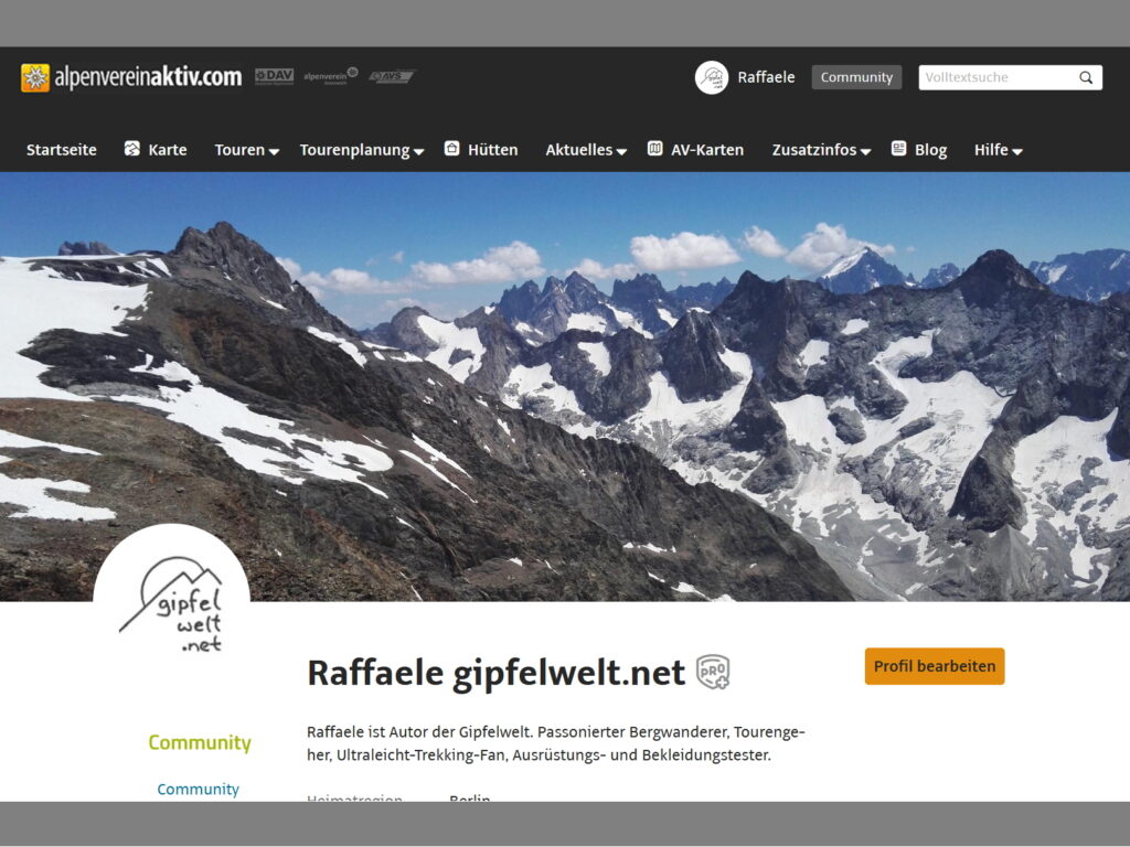 Profil der Gipfelwelt bei alpenvereinaktiv.com