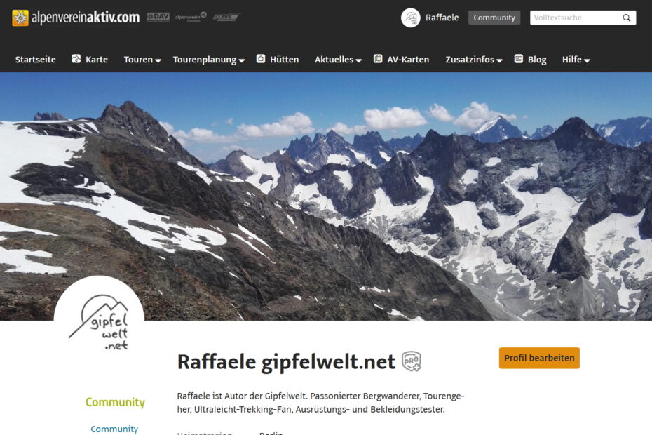 Profil der Gipfelwelt bei alpenvereinaktiv.com