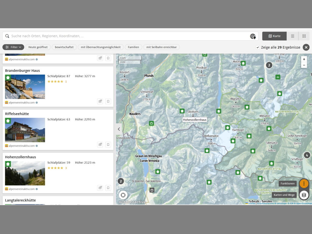 Hüttensuche bei alpenvereinaktiv.com