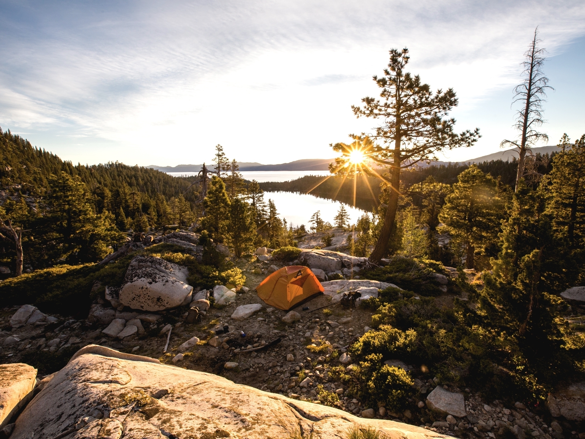 Perfektes Mikroabenteuer: Zeltlager auf einer Waldlichtung am See