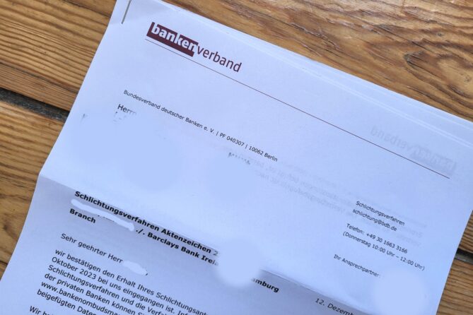 Schreiben vom Ombudsmann der privaten Banken zu meinem Schlichtungsverfahren
