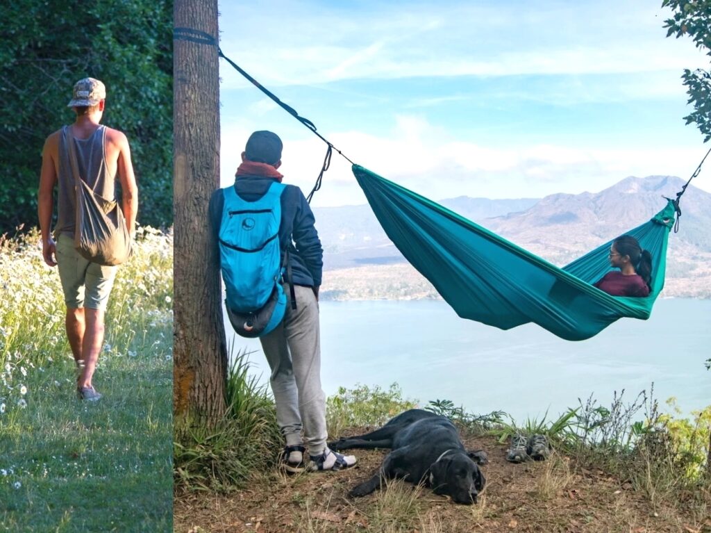 Gewinne beim Ostergewinnspiel von Ticket to the Moon eine Hängematte (rechts), einen Rucksack (Mitte) oder eine Tasche (links)