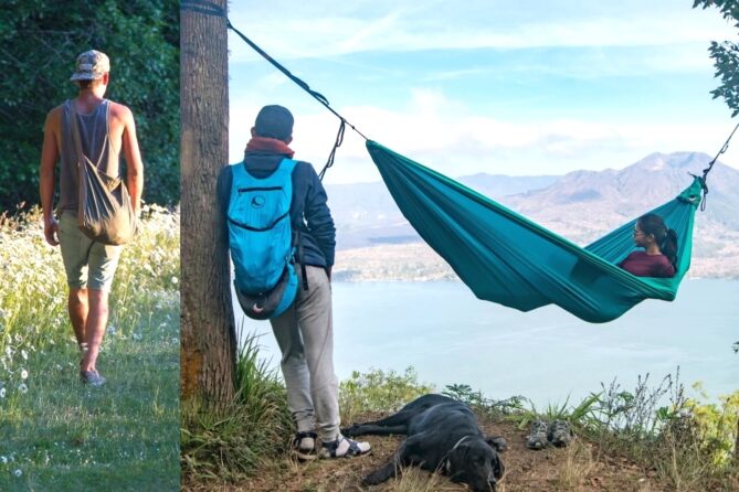 Gewinne beim Ostergewinnspiel von Ticket to the Moon eine Hängematte (rechts), einen Rucksack (Mitte) oder eine Tasche (links)