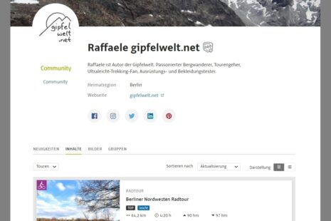 Öffentliches Outdooractive Pro+ Profil meines Blogs