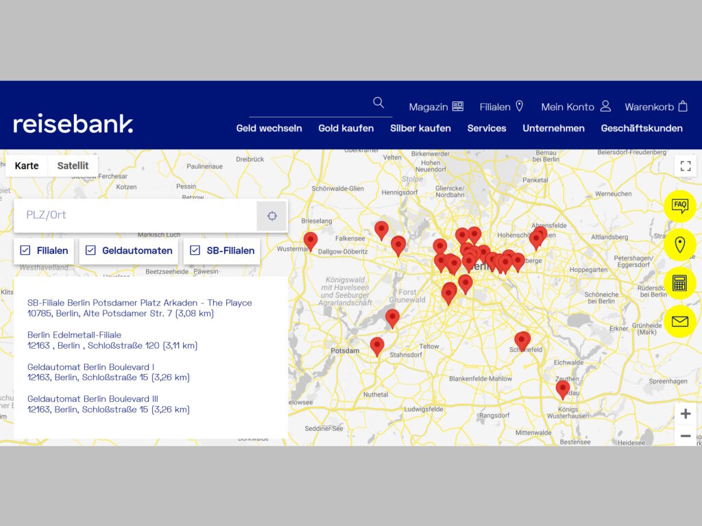 Filial- und Automatensuche der Reisebank