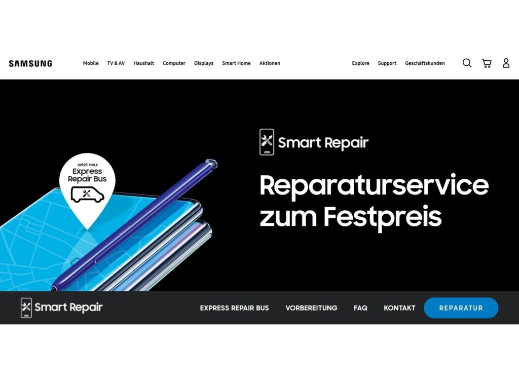 Screenshot Samsung Smart Repair Service im Test