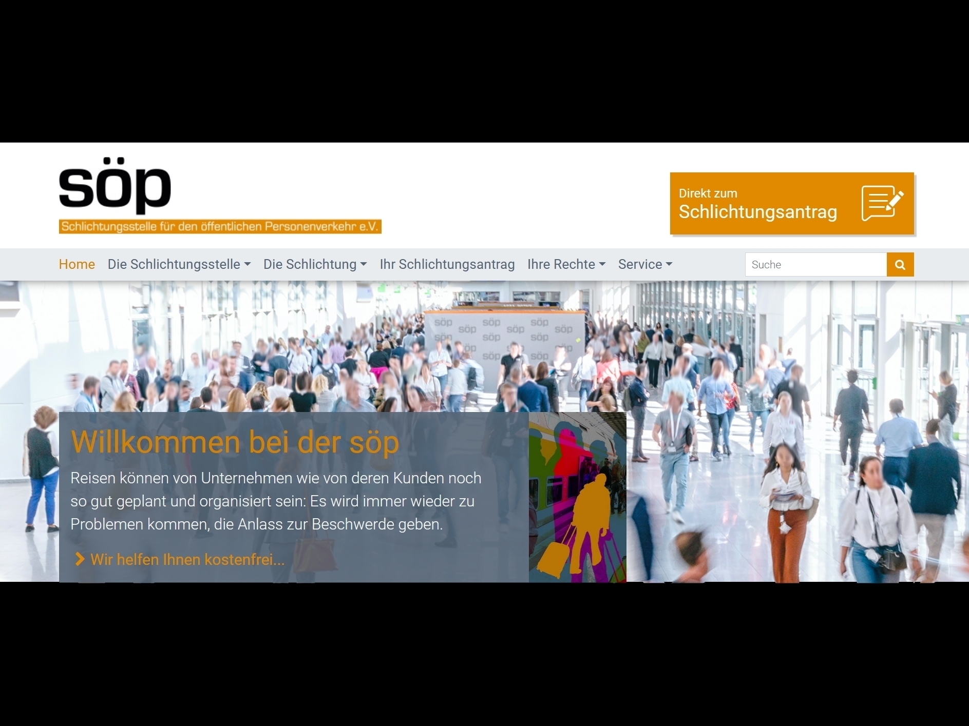 Webseite der Schlichtungsstelle für den öffentlichen Personenverkehr (söp)