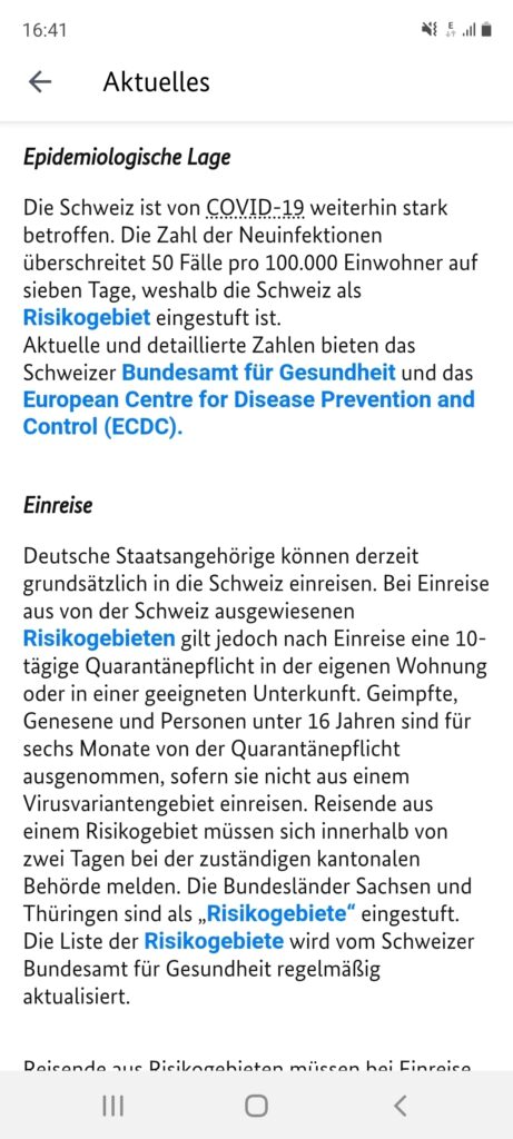 Übersichtliche Länderinformationen in der Sicher Reisen App