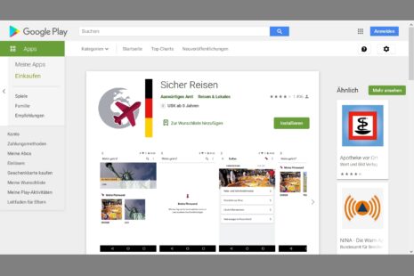 Sicher Reisen App des Auswärtigen Amtes im Play Store