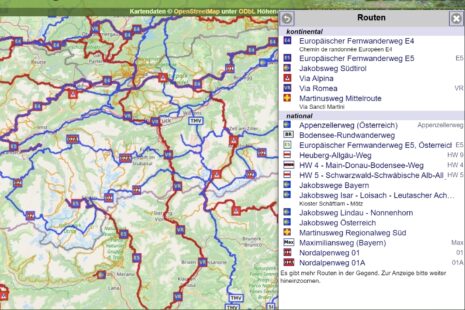 Screenshot der Waymarked Trails Routensuche