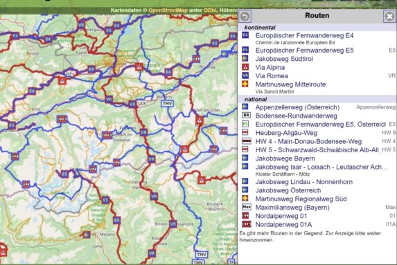 Screenshot der Waymarked Trails Routensuche